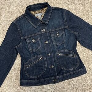 Chico's Platinum Denim Jean Jacket Women‎ Size 1 (Medium) Button Pockets